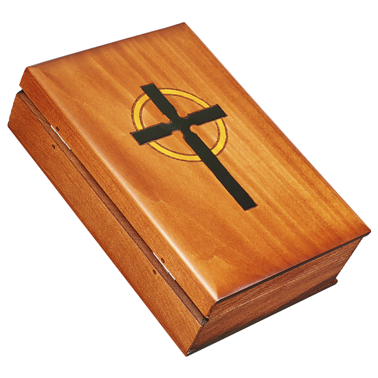 Book Shaped Bible & Cross Box - Polish Wooden Box