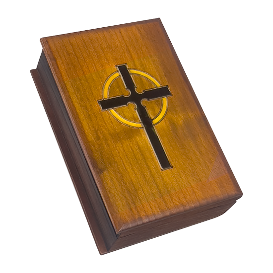 Reversed Book Shaped Bible & Cross Box - Wooden Box