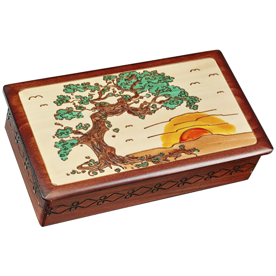 Sunset Japanese Pine Tree - Polish Wooden Box