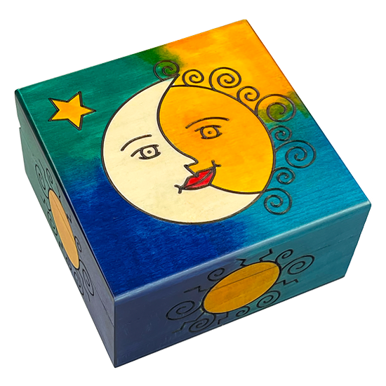 Sun & Moon in Love - Wooden jewelry box made in Poland