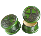 Cylindrical shamrock box detail, with lid removed. Old 3 leaf version pictured here, new is a 4 leaf clover.