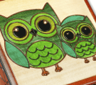 Close-up detail of our Green Owl wooden box.