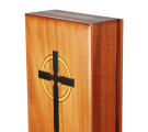Alternate view of our new book-shaped wooden box, showcasing the carved wooden pages.