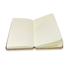 Open notebook, showing blank pages.